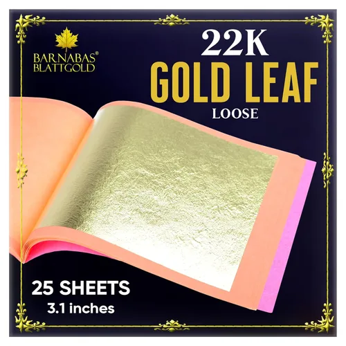 Miniatura 10 de Barnabas Blattgold Hoja de oro, oro real de 22 quilates [25 hojas, 3.1 pulgadas] - Patente de transferencia para pintura, artes y manualidades