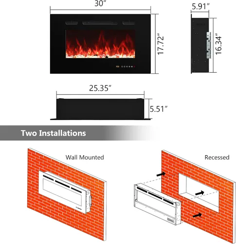 Miniatura 2 de Chimenea eléctrica de 30 pulgadas para montar en la pared y empotrar, insertos de chimenea eléctrica con control remoto y pantalla táctil, 169