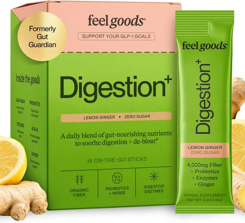 Miniatura 13 de Feel Goods Digestion+, salud intestinal, mezcla de fibra orgánica y probióticos, enzimas digestivas para alivio de la hinchazón, limpieza intestinal