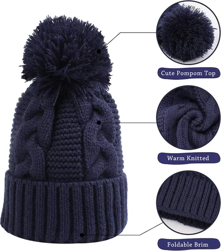 Miniatura 3 de JANGANNSA Gorro de invierno de punto para bebé, gorro cálido para niños y niñas, gorro con pompón