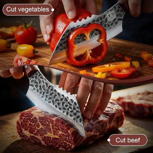 Miniatura 3 de ENOKING Cuchillo de chef forjado a mano de 6.1 pulgadas, cuchillo de carnicero de acero de alto carbono con funda de cuero, cuchillo de cocina