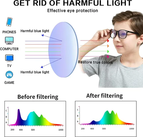Miniatura 8 de DUCO K028 - Lentes de luz azul para niños y niñas, para juegos de computadora, antirrayos UV, para niños de 6 a 10 años