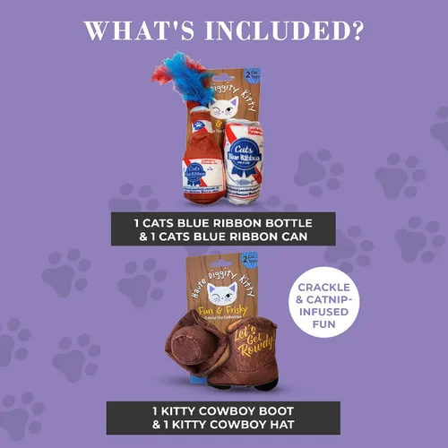 Miniatura 4 de Haute Diggity Kitty Gatos Cinta Azul + Conjunto de Gatito Vaquero, Juguetes de Felpa para Gatos Rellenos de Hierba Gatera con Sonido Crujiente