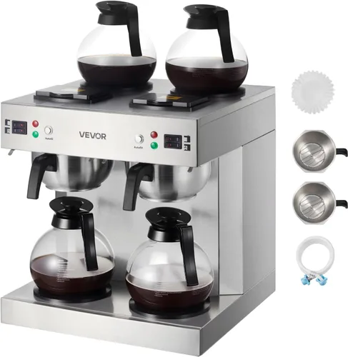 Miniatura 11 de VEVOR Cafetera comercial de goteo, cafetera de 12 tazas con 2 jarras de vidrio y 2 platos calentadores de decantador, cafetera de acero inoxidable