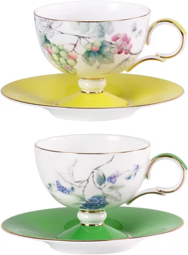 Miniatura 10 de KAMMAK Juego de 2 tazas de café de cerámica, tazas de café de porcelana con platillos, 6.52 onzas hechas a mano, elegante taza de té de porcelana