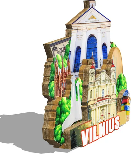 Miniatura 2 de Lituania Vilnius imán de nevera de madera 3D monumentos de viaje coleccionables recuerdos decoración hecha a mano - 2