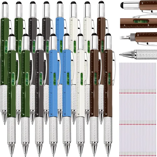Miniatura 11 de Zhanmai 16 Piezas Bolígrafos Multiherramienta 6 en 1 Juego de Bolígrafos Multi-herramienta con Repuestos para Regalos de Cumpleaños de Hombres