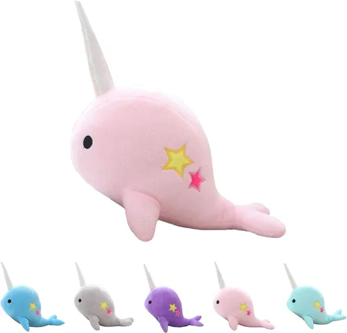 Miniatura 3 de Bonito juguete de peluche de narval verde azulado, adorable juguete de peluche de ballena suave, animales de peluche para bebés, niños, niños