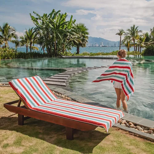 Miniatura 6 de Arkwright Cabo Funda para Tumbona - Paquete de 2 - Toalla de Cabana de Algodón Suave a Rayas con Portabolsillos para Silla de Playa, Piscina