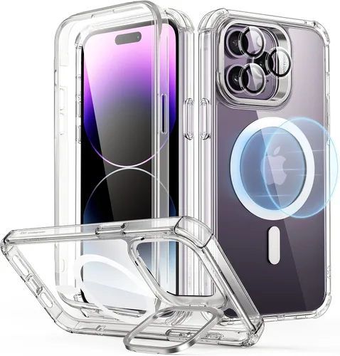 ESR - Funda completa para iPhone 14 Pro Max, con soporte, MagSafe, a prueba de caídas de grado militar, protector de pantalla incorporado de vidrio