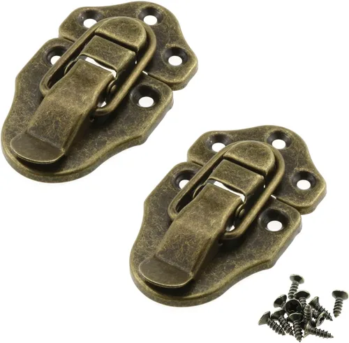 MEETOOT 2 hebillas elásticas de bronce para gabinete, estilo retro, estilo retro, metal con pico de pato, cierre de palanca para caja de joyería,