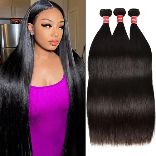 Miniatura 12 de Manojos de cabello humano lacio de 16, 18, 20 pulgadas, 12A, extensiones de cabello humano virgen brasileño 100% sin procesar, extensiones