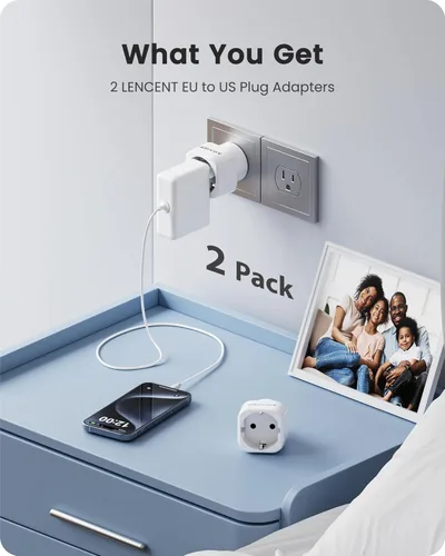 Miniatura 8 de LENCENT Paquete de 2 Adaptadores de Enchufe de Europa a EE.UU., Adaptador Europeo a EE.UU., Adaptador de Enchufe de Toma Americana, Adaptador de UE