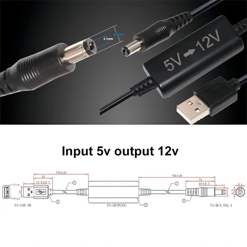 Miniatura 4 de USB 5V a 12V DC - Cable convertidor de voltaje (12 voltios 1.2 amperios máximo), cable adaptador USB-A de 5 V a 12 V con conector de CC de 5.5 x 2.1