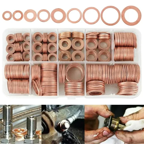 Miniatura 2 de Flat Copper Washers 400/300/280/200/150/100Pcs O Ring Copper Gaskets Flat Ring Seal Kit Assortment Car Sealing Rings with Case(100Pcs M4-M14)