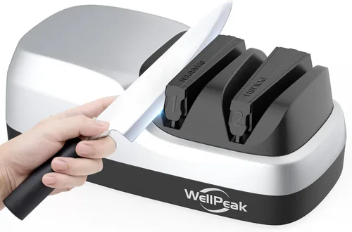 Afilador de Cuchillos Eléctrico de 2 Etapas para Cuchillos de 20 Grados, Sistema de Afilado Abrasivo de Diamante para Cuchillos de Chef de Filo