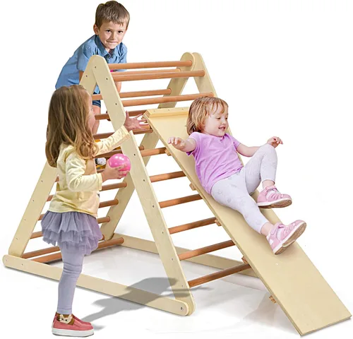 Costzon - Juguete escalador de madera 3 en 1 para niños, escalador triangular con rampa, juguete Montessori de gimnasio e interiores para niños y