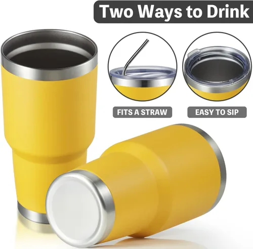 Miniatura 3 de MEWAY Vaso de 30 onzas con aislamiento al vacío de doble pared, vaso de acero inoxidable con tapa, revestimiento de polvo duradero, taza de café