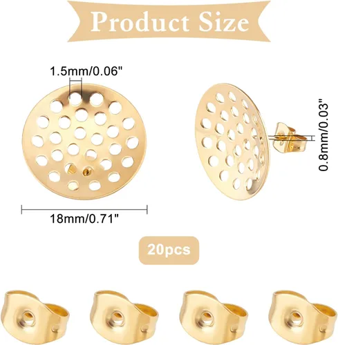 Miniatura 5 de DICOSMETIC 20 piezas de aretes de acero inoxidable en blanco con pasador de 0.031 in y agujero de bucle de 0.59 pulgadas, base de tamiz