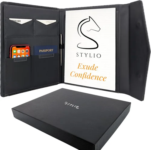 Miniatura 14 de STYLIO Carpeta Padfolio con Portapapeles Extraíble Organizador de Portafolio Carpeta con Almacenamiento para Cuaderno, Bloc de Notas