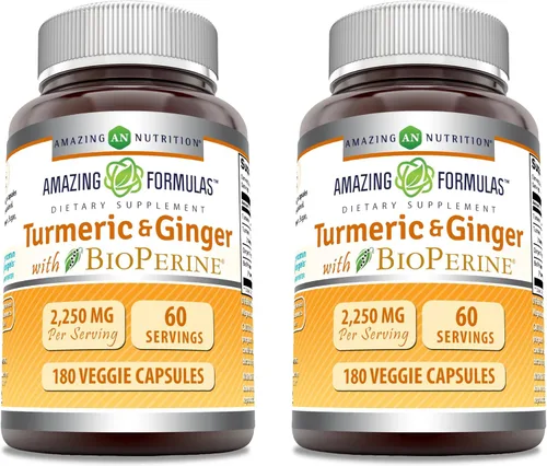 Miniatura 5 de Amazing Formulas Curcumina de cúrcuma y jengibre con suplemento BioPerine 1500 mg por porción 180 cápsulas vegetales Sin OMG Sin gluten