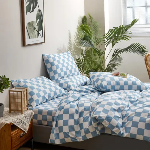 Miniatura 4 de Wellboo Juegos de Edredón a Cuadros Azul Blanco Queen Mujeres Hombres Azul Claro y Blanco Cuadrícula de Tablero de Ajedrez Ropa de Cama Edredones