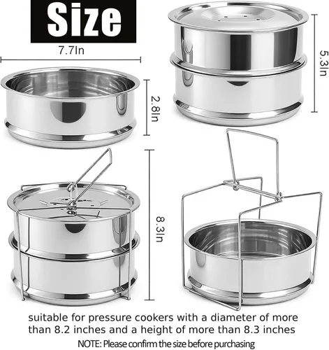 Miniatura 2 de WUWEOT - Compartimentos para cocción al vapor apilables, olla a presión de 2 niveles de acero inoxidable, accesorios para olla instantánea con asa