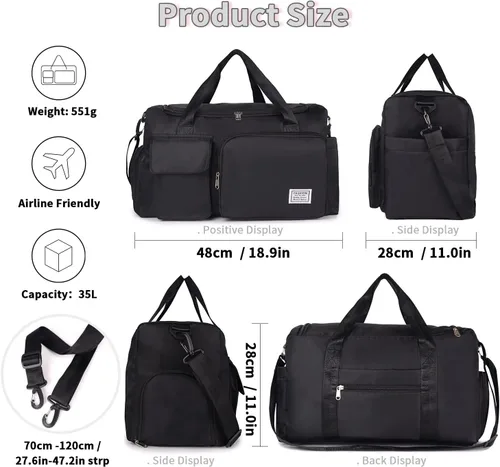 Miniatura 3 de FIORETTO - Bolsa de deporte para mujer con compartimento para zapatos, capacidad de 37 litros, ideal para viajes, gimnasio, deportes, fines de semana