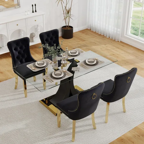 Miniatura 31 de Moderno juego de comedor de cristal de lujo para 6, 63 pulgadas, juego de vajilla rectangular minimalista grande para 6, juego de mesa de cocina