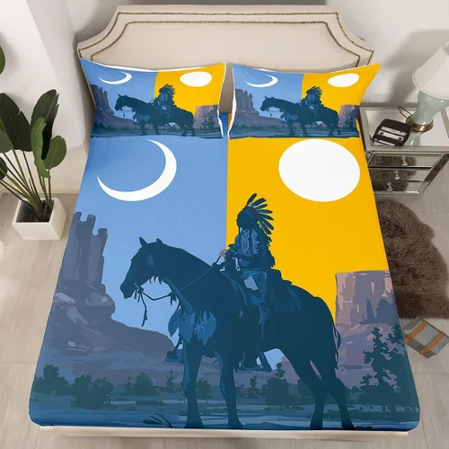 Miniatura 17 de Erosebridal Sábana bajera ajustable de vaquero, tamaño individual, desierto salvaje oeste americano, ilustración dibujada a mano, para decoración