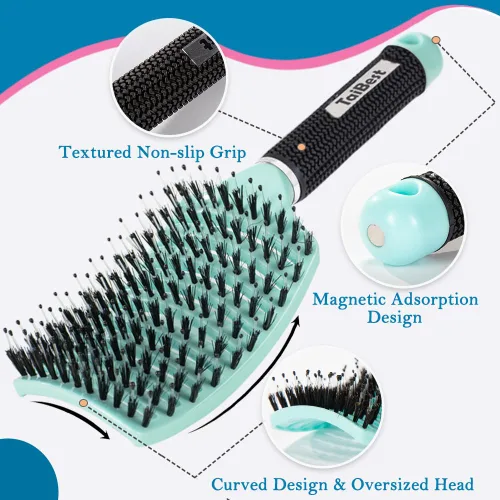 Miniatura 2 de Juego de cepillos de cerdas de jabalí – Cepillo desenredante para cabello seco, húmedo para cabello fino, grueso y rizado, cepillo de pelo curvado