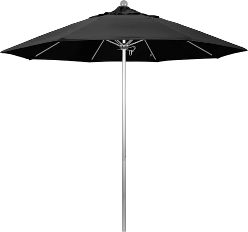 Miniatura 23 de California Umbrella Paraguas redondo de aluminio/fibra de vidrio de 9', empuje abierto, poste de plata, tela azul real de olefina