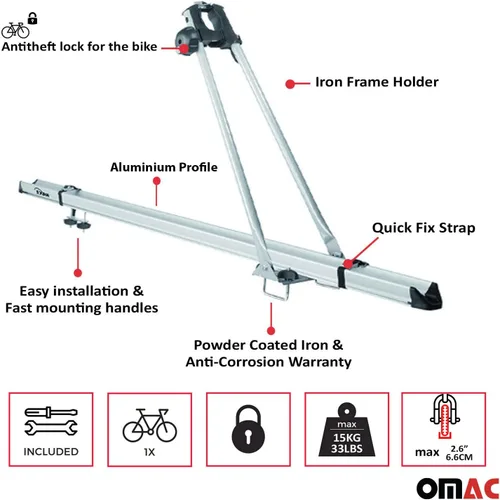 Miniatura 3 de OMAC Portabicicletas para coche con montaje universal de hasta 33 libras, color plateado