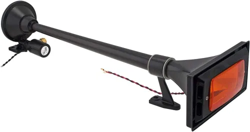 Miniatura 4 de Vixen Horns bocina de tren para barco/camión/coche. Bocina de aire impermeable negra de doble trompeta + luz y cubierta. Decibelios súper fuertes.
