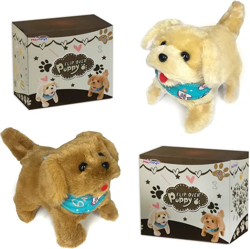 Miniatura 5 de Haktoys - Perros de peluche que funcionan con pilas para cachorros que saltos mortales caminan, se sientan y ladran – 2 cachorros de juguete de alta