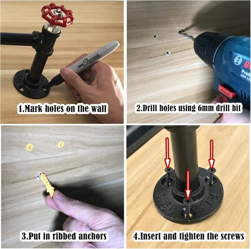 Miniatura 5 de Soporte de papel higiénico de tubo industrial rústico, sin necesidad de taladrar dispensador de papel higiénico Steampunk, moderno y elegante
