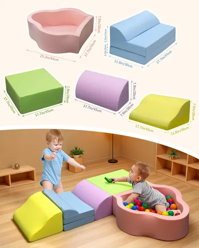 Miniatura 4 de Markdang Juego suave, bloques de escalada de espuma para bebés con parte inferior de partículas antideslizantes y conectores de velcro para niños