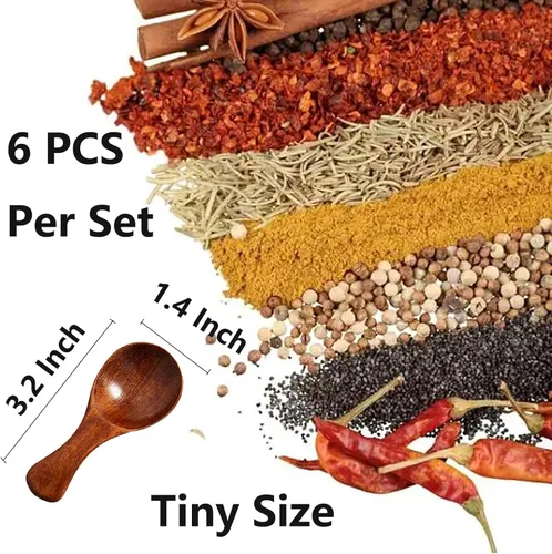 Miniatura 2 de Asanta - 6 mini cucharas de madera, cucharas pequeñas de 3.2 pulgadas para frascos de especias, cuchara pequeña de madera para condimentos para sal