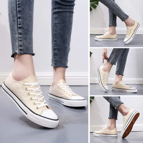 Miniatura 6 de Adokoo - Tenis informales de lona para mujer, caña baja, con cordones, cómodos, para caminar