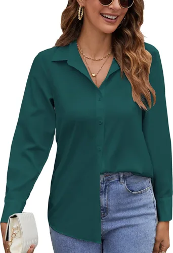 Miniatura 12 de Camisas de manga larga con botones para mujer, blusas casuales con cuello sin arrugas, para el trabajo, la oficina