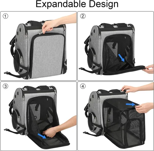 Miniatura 6 de Mochila expandible para gatos, perros y animales pequeños, transportador portátil de viaje para mascotas, diseño súper ventilado, aprobado por