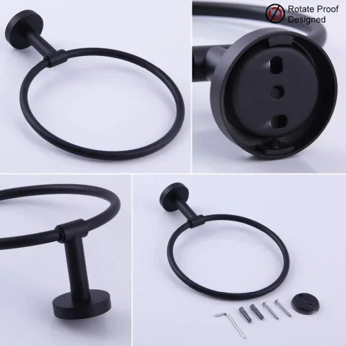 Miniatura 8 de GERZWY Juego de accesorios de baño de 2 piezas, anillo de toalla negro y soporte de papel higiénico SUS 304 de acero inoxidable montado en la pared