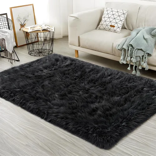 Miniatura 39 de Ciicool Alfombras de Piel de Oveja Sintética Suaves Alfombra de Piel Sintética Suave Beige Alfombra Esponjosa Funda para Silla y Sofá Alfombra