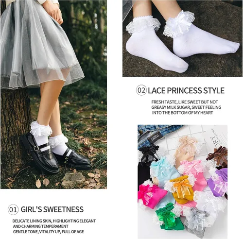 Miniatura 4 de SEMOHOLLI Calcetines de tobillo para mujer calcetines de encaje con volantes y volantes cómodos calcetines de princesa
