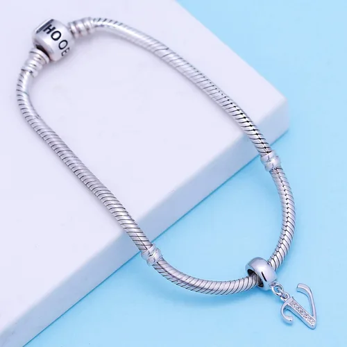 Miniatura 4 de SoulBeads - Colgantes de plata fina 0,925 de letra inicial, alfabeto A-Z. Dije con cristales compatibles con brazaletes europeos