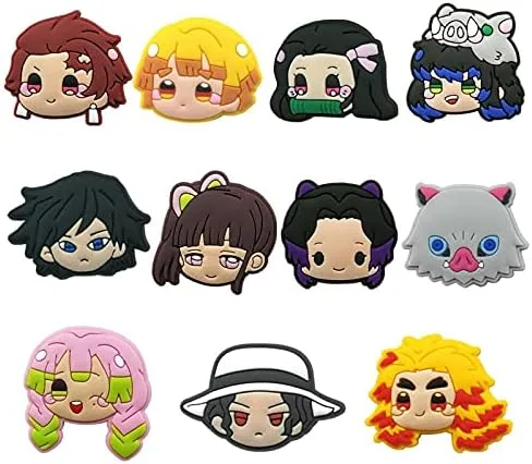 11 dijes para zapatos de anime Kimetsu no Yaiba Chibi, accesorios para zuecos de manga y zuecos de Demon Slayer Croc Charm para una variedad de