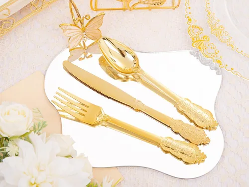 Miniatura 9 de Hioasis 350 platos negros y dorados, platos de fiesta negros para 50 invitados, incluyen 100 platos resistentes (20% más gruesos que el estándar)