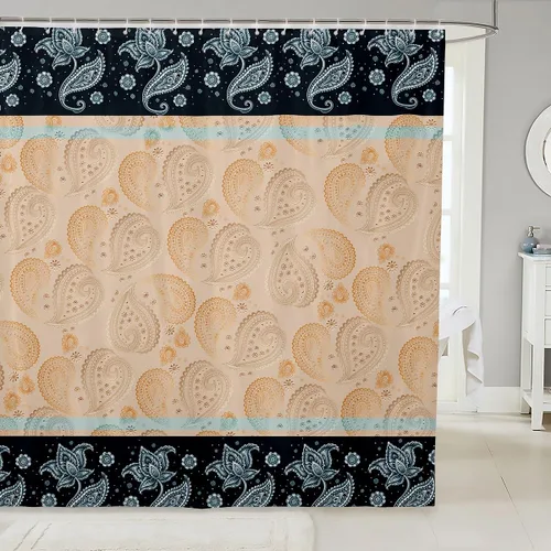 Miniatura 12 de Cortina de ducha verde naranja quemado, cortina de ducha de tela floral bohemia bohemia bohemia para niños y mujeres, cortinas de baño impermeables
