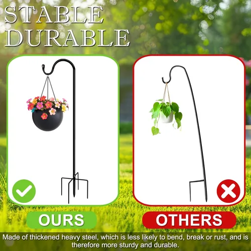 Miniatura 4 de Ganchos de pastor para exteriores de 48 pulgadas con base de 5 puntas ajustables para jardín, poste para comedero de pájaros, colgador para cesta