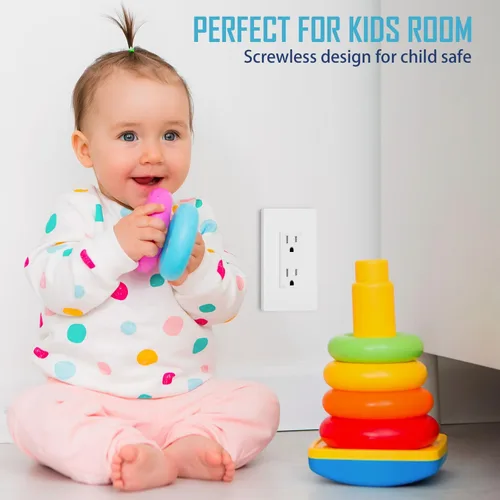 Miniatura 4 de TAKETEK - Placas de pared decorativas sin tornillos, cubiertas de tomacorriente seguras para niños, cubiertas de interruptor de 1 banda en blanco